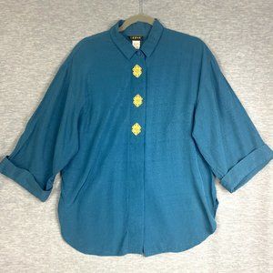 Vintage REINA Shirt Women's 14 Rayon 1990s 80's Blouse Embellished Oversized